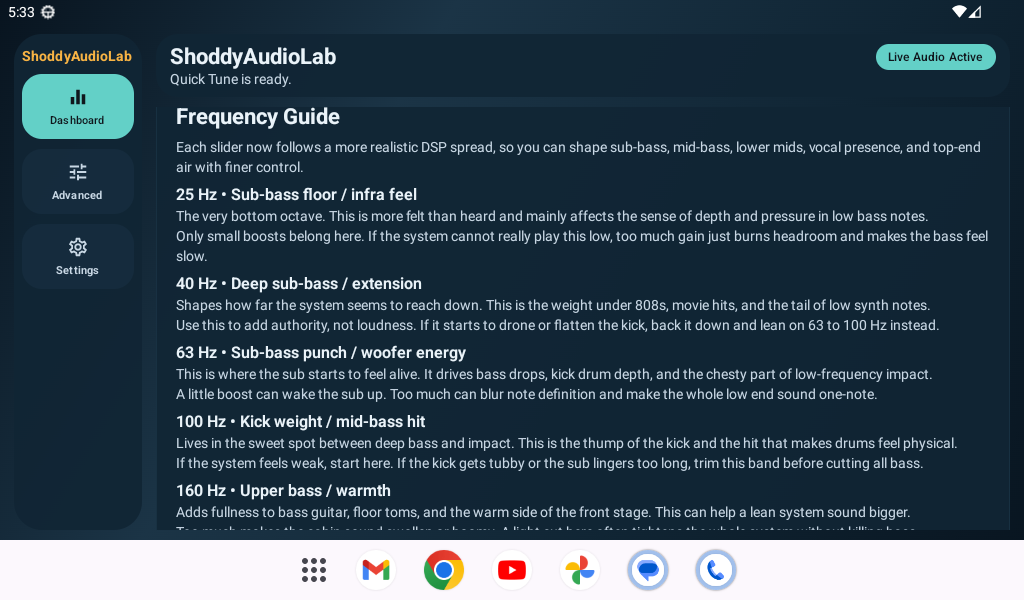 ShoddyAudioLab frequency guide screen