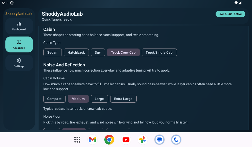 ShoddyAudioLab advanced setup cabin screen