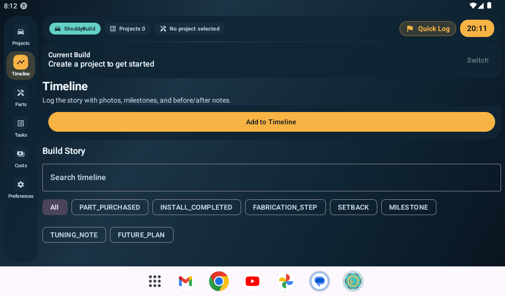 ShoddyBuild timeline build story screen