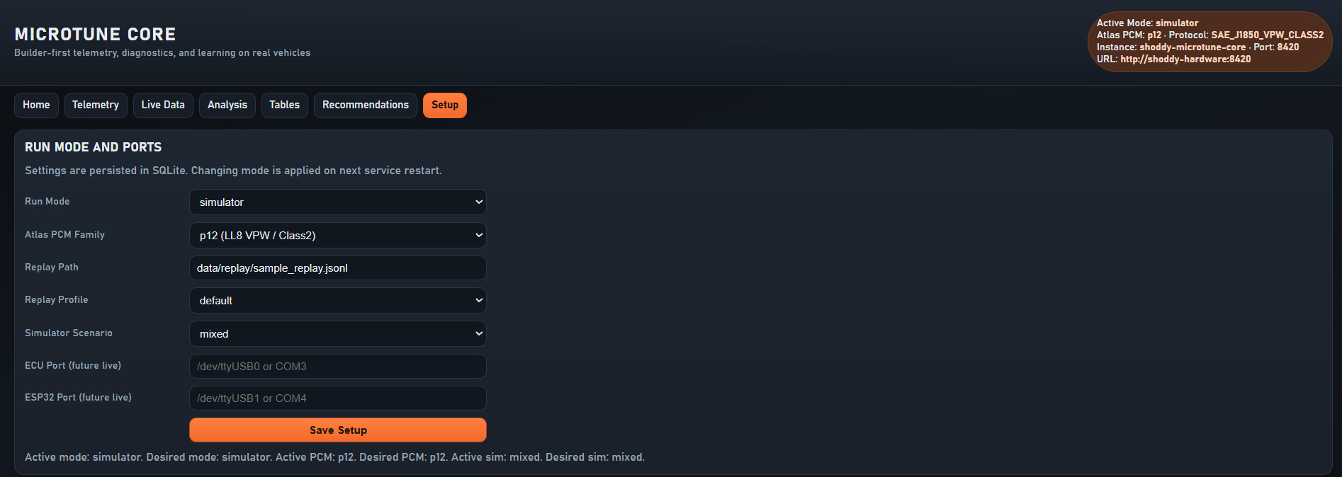 ShoddyHub Hardware setup and run mode context