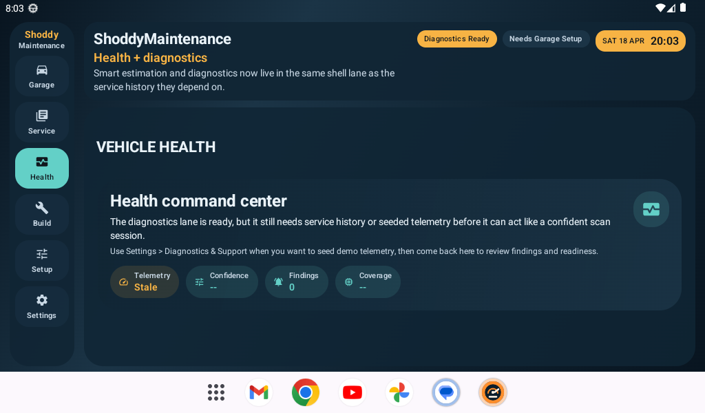 ShoddyMaintenance health command center screen