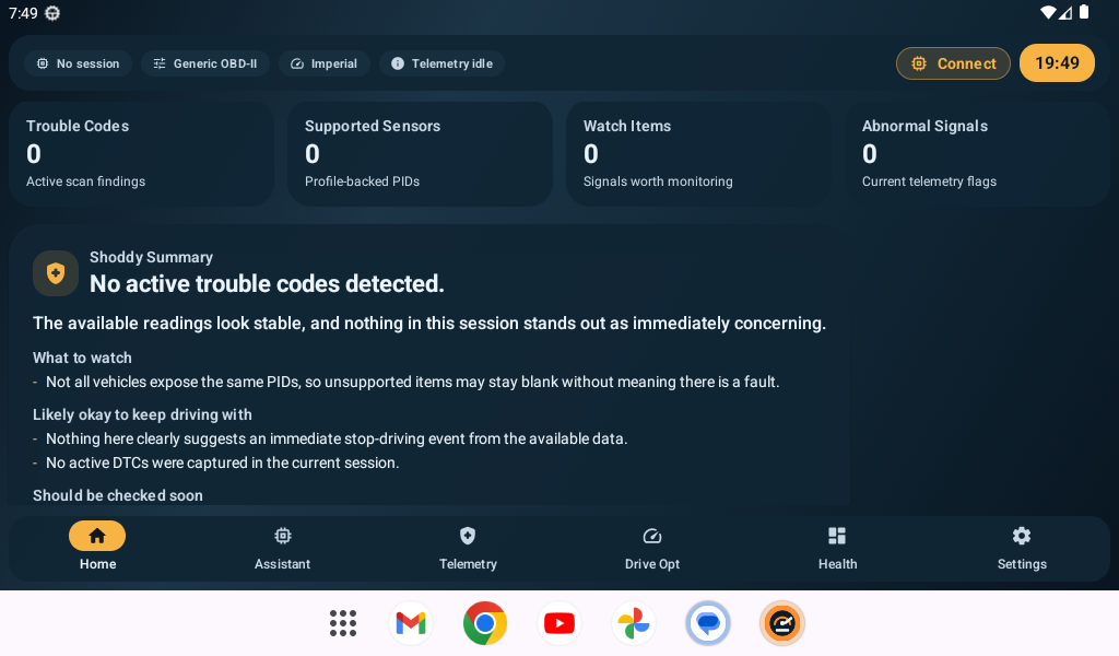 ShoddyScan diagnostics summary screen