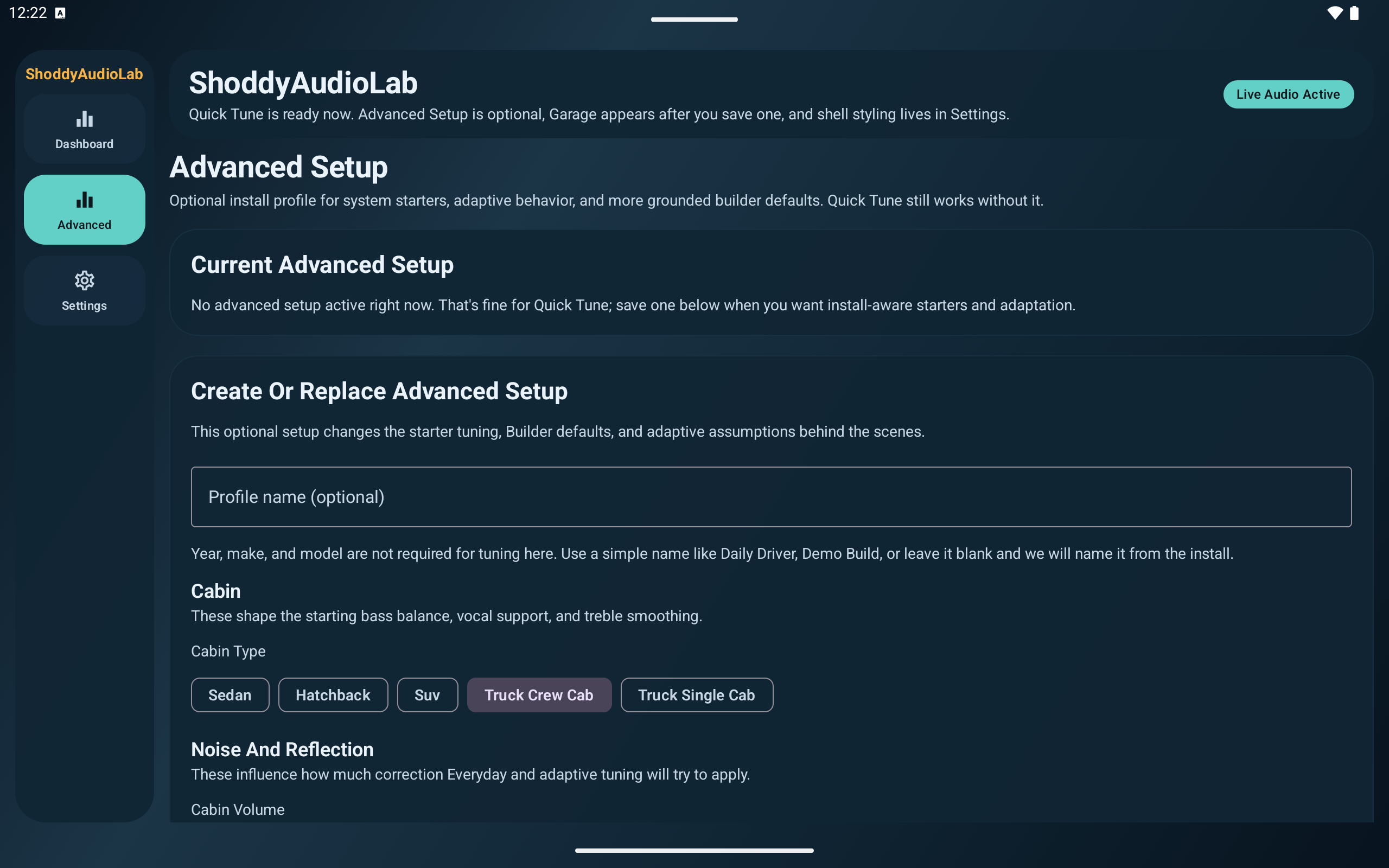 ShoddyAudioLab advanced setup screenshot