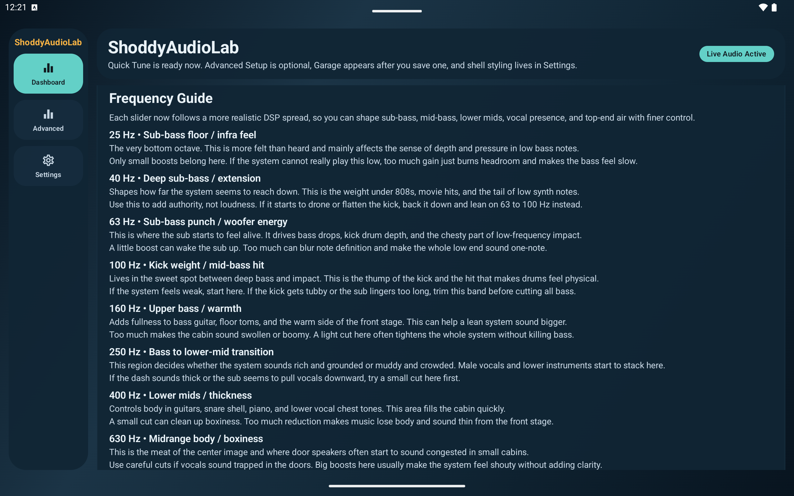 ShoddyAudioLab frequency guide screenshot