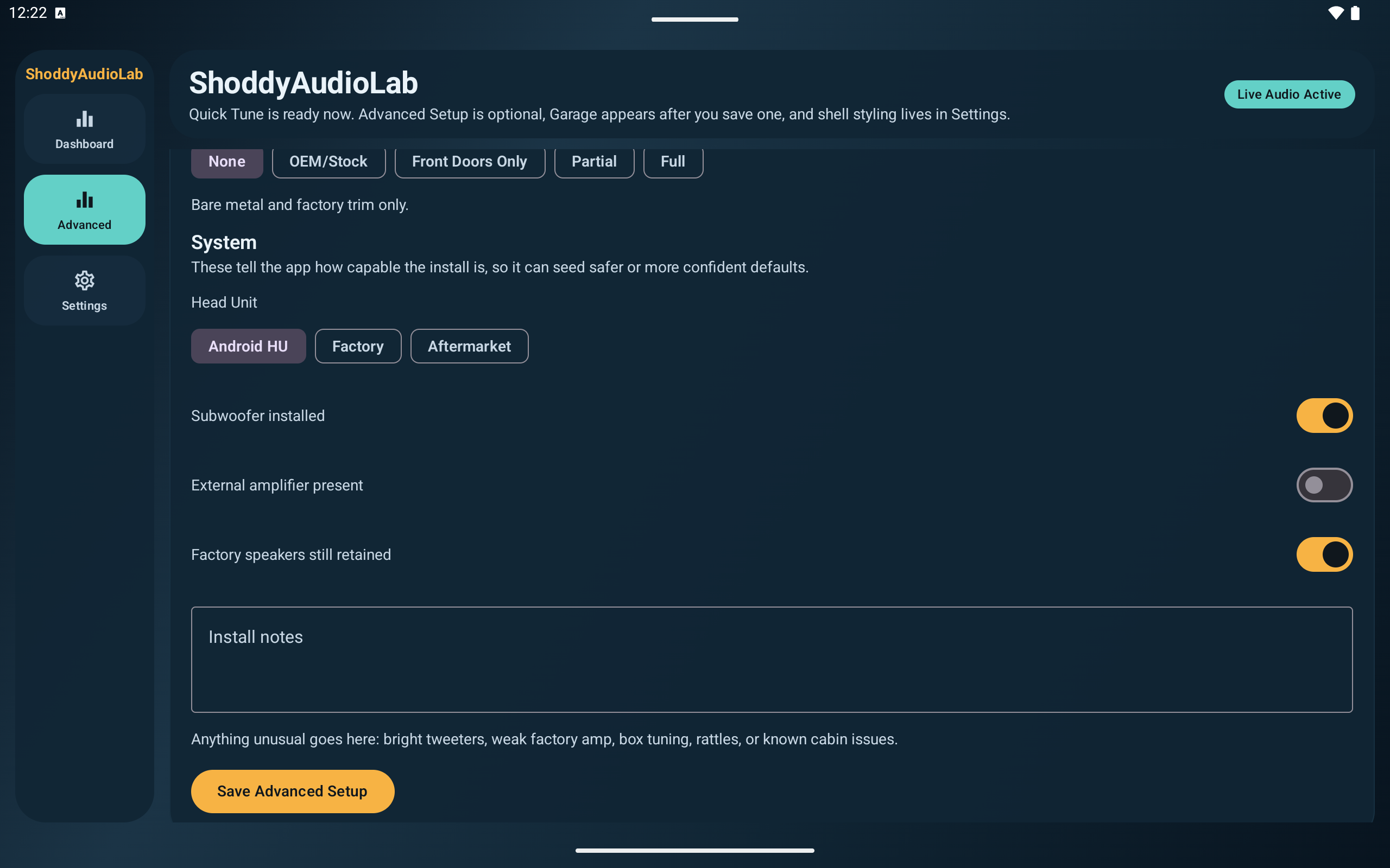 ShoddyAudioLab system setup screenshot