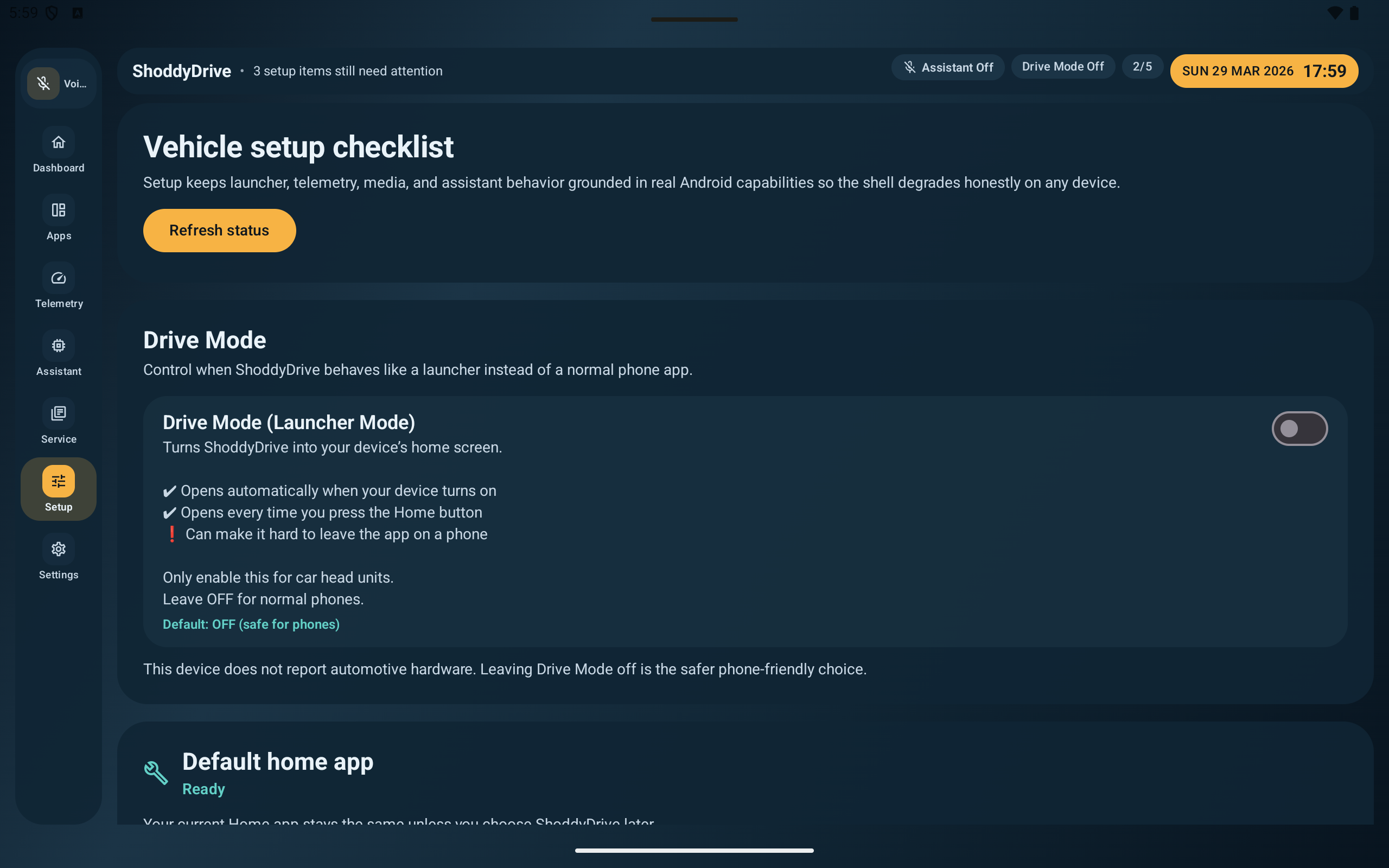ShoddyDrive setup checklist screenshot